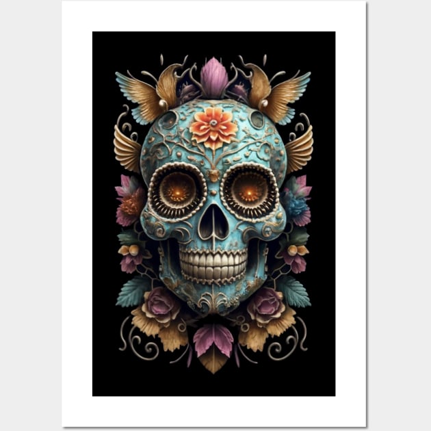 Sugar Skull Dia de los Muertos Mexican Day Of The Dead Tattoo Art Culture Punk Rock Goth Skeleton Wall Art by DeanWardDesigns